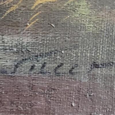 Painting, ornate frame with attached light