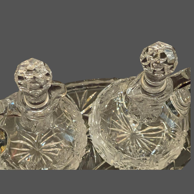 Vintage Lead Crystal Cut Cruet Set with Tray - 7" x 9"