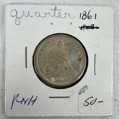 611  1861 Seated Liberty Quarter Dollar
