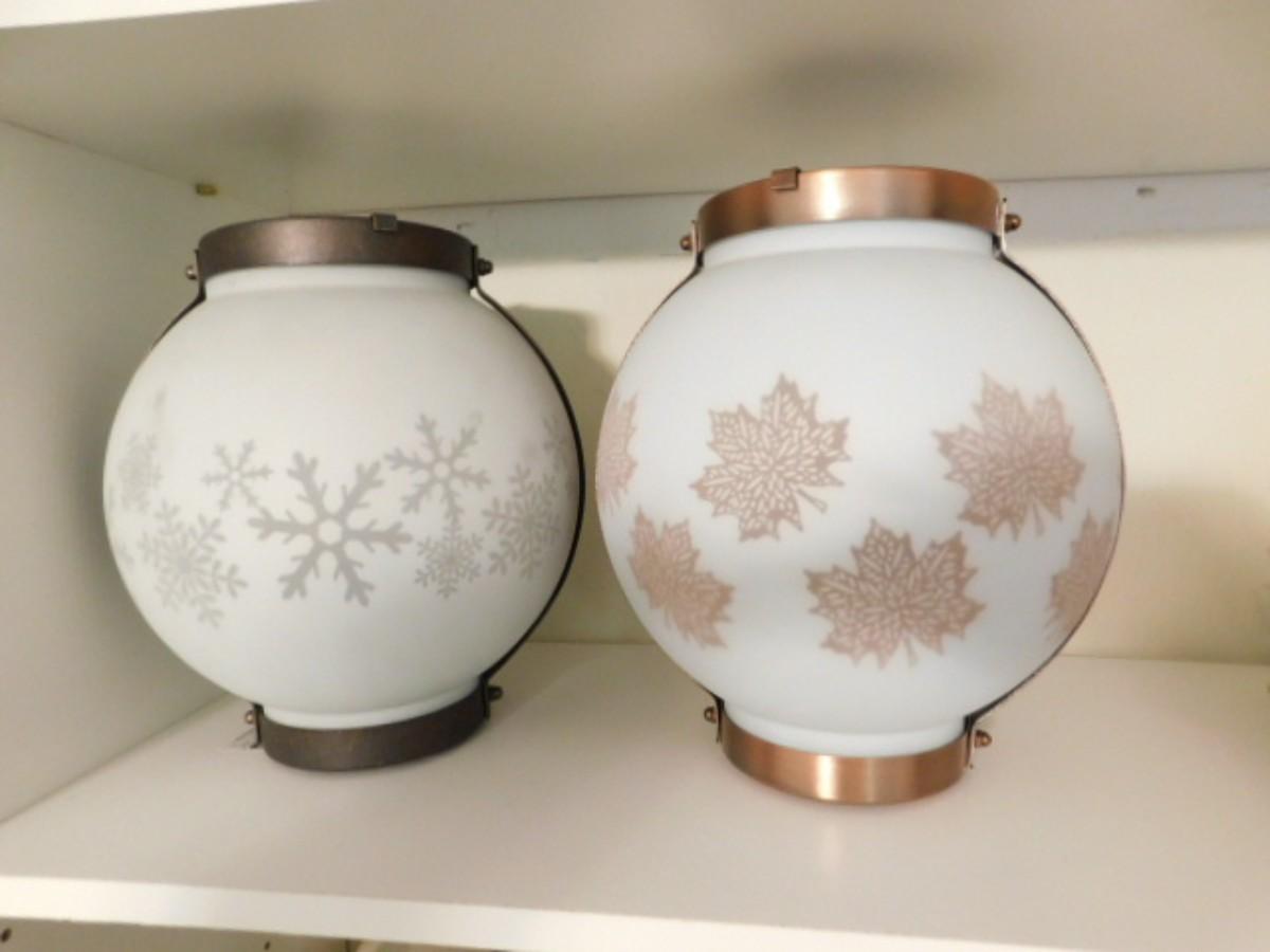 Pair of Yankee Candle Glass Globe Candle Lanterns with Metal Strap