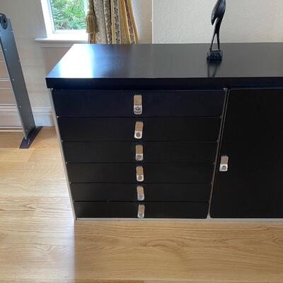 Vintage mcm  made in Norway. black lacquered cabinet with chrome knobs.