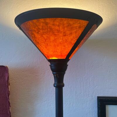 Black floor lamp with copper shade
