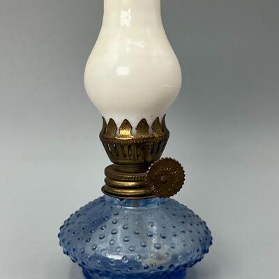 Small Vintage Made in Hong Kong Cobalt Blue Glass & Metal Oil Lamp