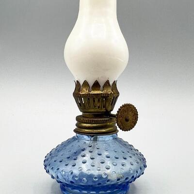 Small Vintage Made in Hong Kong Cobalt Blue Glass & Metal Oil Lamp