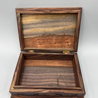 Retro Carved Wood Bird Pattern Jewelry Trinket Box
