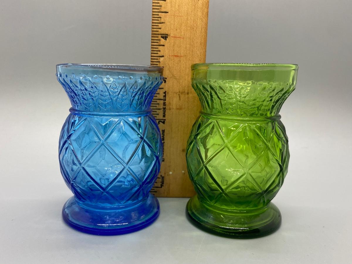 Vintage Blue And Green Glass Pineapple Bud Vase Toothpick Candle Holder