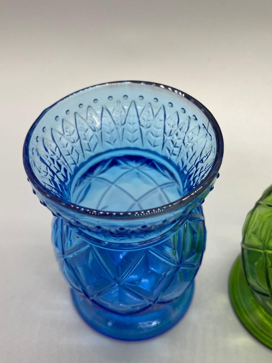 Vintage Blue And Green Glass Pineapple Bud Vase Toothpick Candle Holder