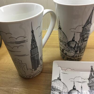 Ceramic plates and tall mugs