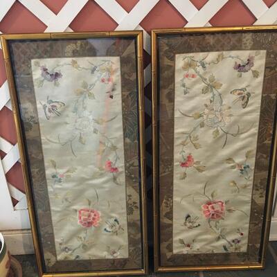 Framed silk embroidered art