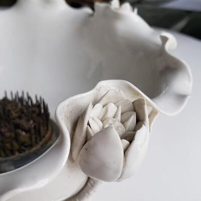 Beautiful white porcelain bowl with flower frog