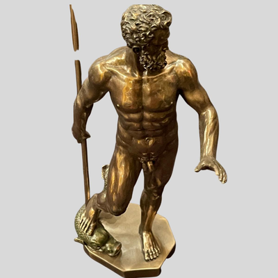 Greek God Poseidon Nude Bronzed Statue - 10"