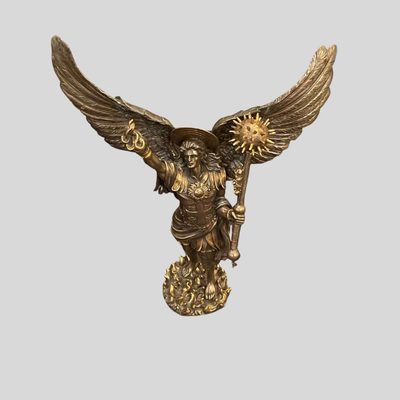 Archangel Uriel Battle Angel with Mace & Torch Bronze Statue - 12"
