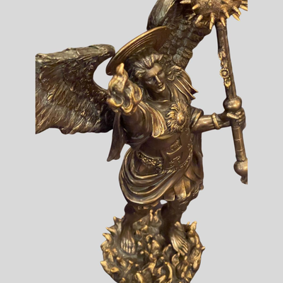 Archangel Uriel Battle Angel with Mace & Torch Bronze Statue - 12"