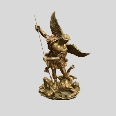 Saint Michael Victory over Lucifer Satan Devil Serpent Bronze Statue - 11"