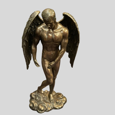 Nude Male Angel Bronze Statue - 12"