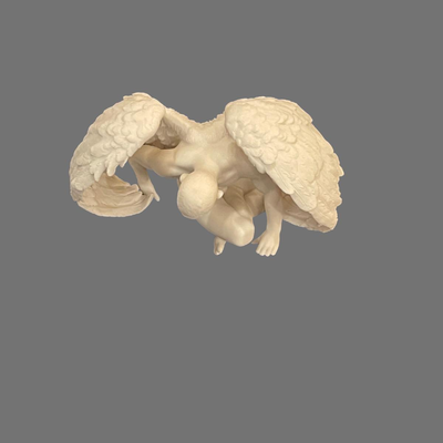 Nude Winged Grieving Male Angel Alabaster Statue - 8" x 5"