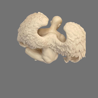Nude Winged Grieving Male Angel Alabaster Statue - 8" x 5"