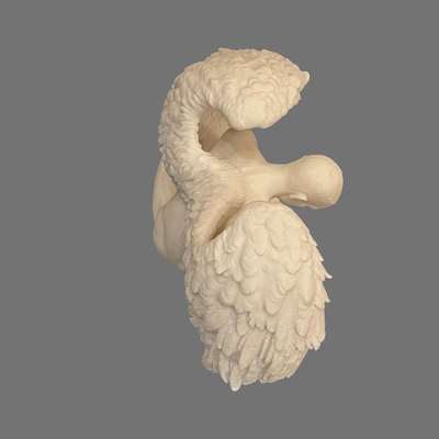 Nude Winged Grieving Male Angel Alabaster Statue - 8" x 5"