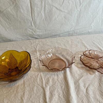 Textured Floral Colored Glass Bowls (3) - Vintage