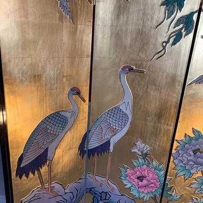 #4 Beautiful 4 Panel Asian Golden Crane Room Divider