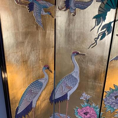 #4 Beautiful 4 Panel Asian Golden Crane Room Divider