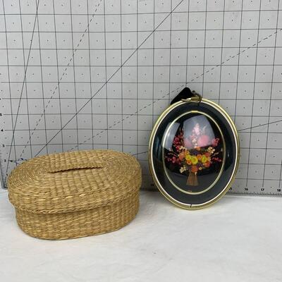 #61 Little Basket With Lid & Framed Flower Piece
