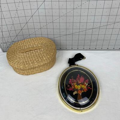 #61 Little Basket With Lid & Framed Flower Piece