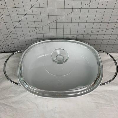 #118 White/Glass Casserole Dish With Lid & Hot Rack 