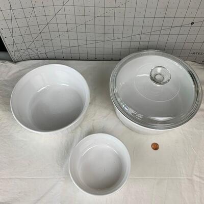 #119 French White Corning Ware Dishes With Lids