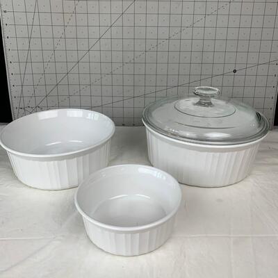 #119 French White Corning Ware Dishes With Lids
