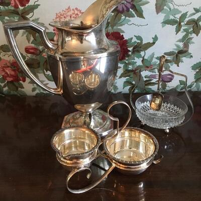 Silver plate collection with bowls on caddy Lot #1