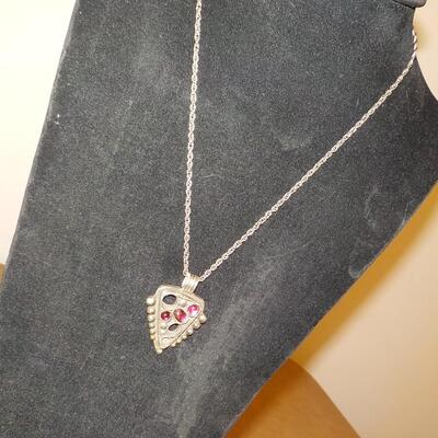 Totally Art Deco sterling silver necklace with precious stones.