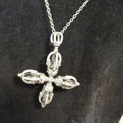 Sterling silver Maltese style necklace with precious stones.