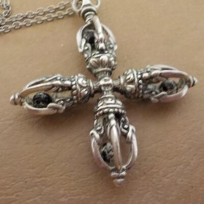 Sterling silver Maltese style necklace with precious stones.