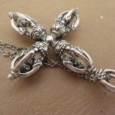 Sterling silver Maltese style necklace with precious stones.