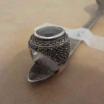 Hi - Fashion dinner sterling onyx ladies ring.