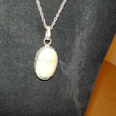 Sterling silver Jade stone necklace good size.