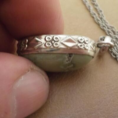 Sterling silver Jade stone necklace good size.