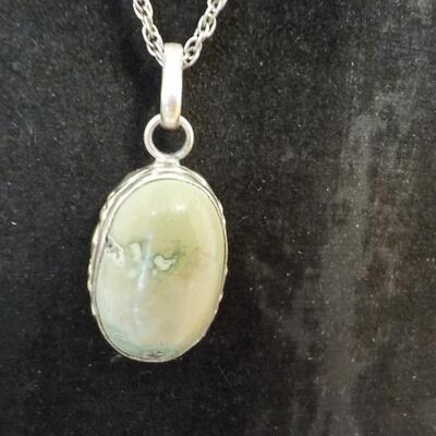 Sterling silver Jade stone necklace good size.