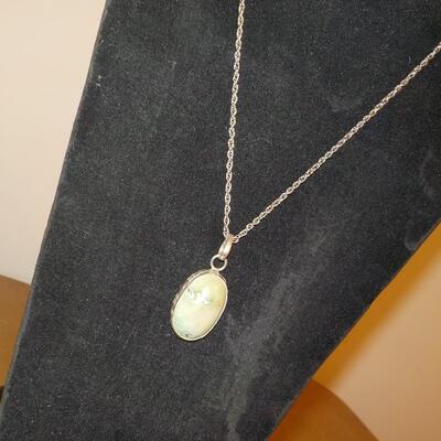 Sterling silver Jade stone necklace good size.