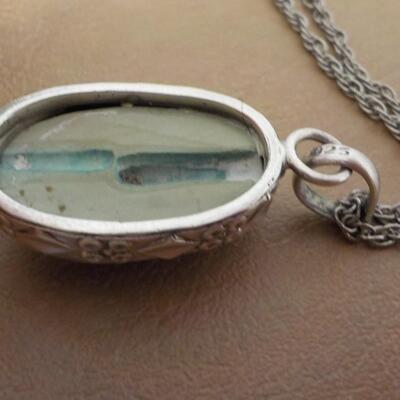 Sterling silver Jade stone necklace good size.
