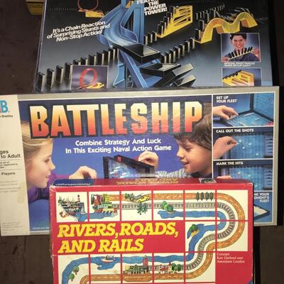 Domino Rally & Battleship & Rivers, Roads and Rails  Board Games