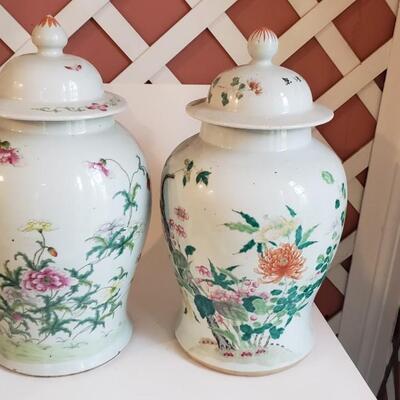 Two large ginger jars/ Temple Vases 18" tall!