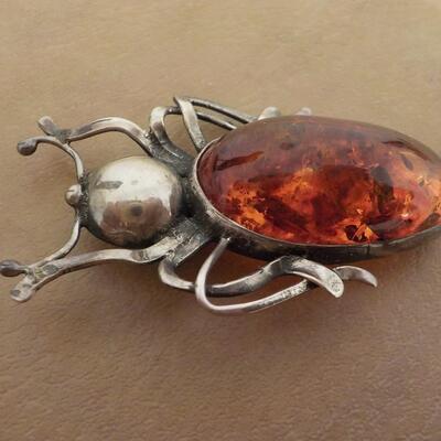 Sterling silver Beatle with colored moon stone.