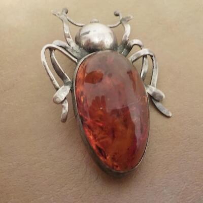 Sterling silver Beatle with colored moon stone.