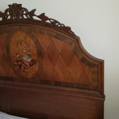 pair of Antique twin beds pretty carvings and decorative painting details Set #1