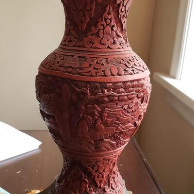 Two Cinnabar table lamps