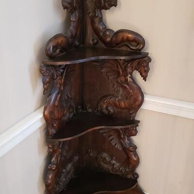Antique Corner shelf with amazing carvings!