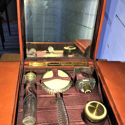 Antique Travel Vanity Case Sterling Brushes and more