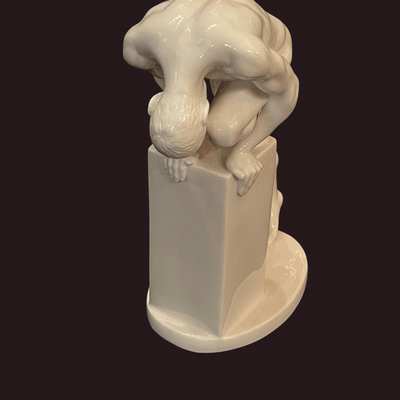 Porcelain Male Nude Stretching on a Pedestal - 9"